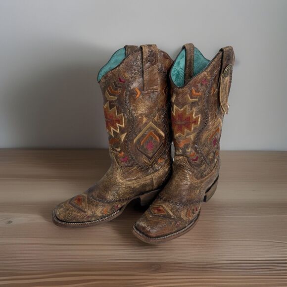 Corral Vintage Western Women Cowboy Boots Size 6.5M Aztec Embroidered Square Toe main image 5